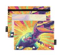 Roaring Dino Colorful Office Binder with Clear Window Large Pencil Bags Clear Window & Grommets Pocket folders for 3 School Class Office Organizers Multicolored 2 PCS