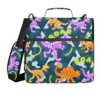 Roaring Dino Skull Fluorescent Yellow Purple Camouflage 1.5 Inch 3 Rings Binder Organizer with Shoulder Strap & Handle Laege Capacity Portfolios Portfolio Organizer for School