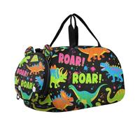 Roaring Dino Spot Black Fluorescent Green Blue Duffel Gym Bags with Shoes Compartment Large Capacity Carry on Luggage for School Practice, Sports, Travel