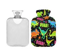 Roaring Dino Spot Black Fluorescent Green Blue hot Waterbottle with Soft Cover 2L hot Water Bags for Period Cramps Menstrual Cramps Bolsa de agua Caliente para el Dolor