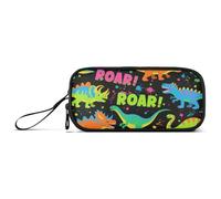 Roaring Dino Spot Black Fluorescent Green Blue Nylon Pencil Bags for School Large Capacity Pencil Cases for School Stationery Bag for Elementary Kids
