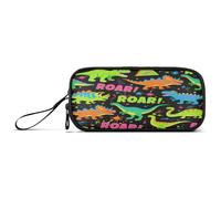Roaring Dino Spot Black Fluorescent Green Blue Nylon School Supply Pencil Bag Big Capacity Pencil Case With Zipper Stationery for School Girls