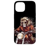Roaring Down the Road with this Lion on a Motorcycle Case for iPhone 15