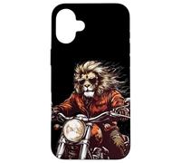 Roaring Down the Road with this Lion on a Motorcycle Case for iPhone 16 Plus