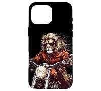 Roaring Down the Road with this Lion on a Motorcycle Case for iPhone 16 Pro Max