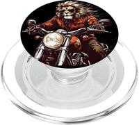 Roaring Down the Road with this Lion on a Motorcycle PopSockets PopGrip for MagSafe