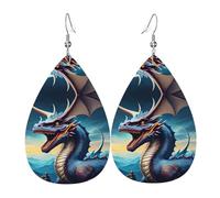 Roaring Dragon Teardrop-shaped leather earrings, clothing decoration, suitable for festival parties, holidays and daily life