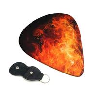 Roaring Flame Guitar Picks 6 Pack with Leather Guitar Pick Holder Keychain, Plectrum Key Fob Cases Bag, Abstract Art Plectrum for Acoustic Electric Guitar, Ukulele 0.46mm