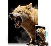 Roaring Golden Wolf Black Background 1000 Pieces Jigsaw Puzzles for Adults Mind Exercise Toy Relax Time Precision Cut Stylish Gift (50x75cm)