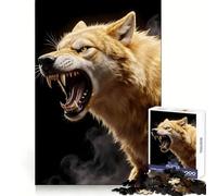 Roaring Golden Wolf Black Background Jigsaw Puzzles for Adults1000 Pieces Smart Game Quiet Calm Pattern Assembly Amazing Present (38x26cm)