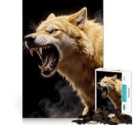 Roaring Golden Wolf Black Background Jigsaw Puzzles for Adults1000 Pieces Smart Game Quiet Calm Pattern Assembly Amazing Present (38x26cm)