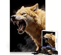 Roaring Golden Wolf Black Background Jigsaw Puzzles for Teenagers 1000 Piece Thought Toy Calm Escape Precise Edge Amazing Present (38x52cm)