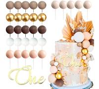 Roaring Good Time Boho Sun First Birthday Cake Topper - Gold, White Balls - Boho Style Party Decoration
