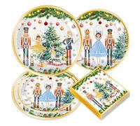 Roaring Good Time Christmas Nutcrackers Party Supplies Nutcrackers Plates Napkins Tableware Xmas Snowflake Plates for Winter Holiday Seasonal Party Decorations Serve 10