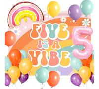 Roaring Good Time Five is a Vibe Birthday Decorations 5th Birthday Decorations Groovy Daisy Foil Balloons for 60s 70s Five Year Retro Hippie Party Supplies Groovy Party Favors