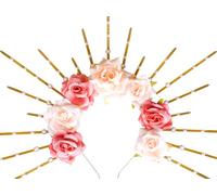Roaring Good Time Gold Halo Crown Flower Rose Spiked Crown Sunburst Zip Tie Headpiece Goddess Costume for Wedding Photoshoot Cosplay Pageant Festival Renaissance