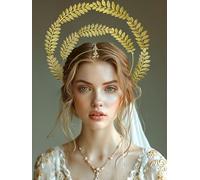 Roaring Good Time Golden Halo Crown Greek Leaves Crown Headband Sunburst Headpiece Goddess Costume for Wedding Photoshoot Cosplay Pageant Festival Renaissance
