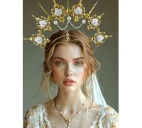 Roaring Good Time Golden Halo Crown Spiked Crown Sunburst Headpiece Goddess Costume for Wedding Photoshoot Cosplay Festival New Year Party Headpiece