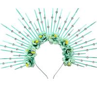 Roaring Good Time Green Halo Crown Flower Rose Spiked Crown Sunburst Zip Tie Headpiece Goddess Costume for Wedding Photoshoot Cosplay Pageant Festival Renaissance