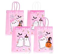 Roaring Good Time Pink Little Boo Paper Gift Bags With Handles Halloween Theme Ghost Pink Candy Bags for Girl Birthday Baby Shower Party Favors Supplies