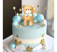 Roaring Good Time Teddy Bear Cake Decoration Christening Boy Cake Decoration Boy 1 Year Blue Cake Decoration Teddy Bear Cake Decoration for Baby Shower Birthday Party Wedding