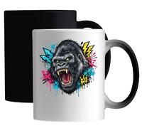 Roaring Gorilla with Neon Elements Ceramic Magic Mug White