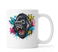 Roaring Gorilla with Neon Elements Ceramic Tea Coffee Mug White