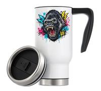 Roaring Gorilla with Neon Elements Vacuum Insulated Thermal Travel Coffee Mug 480ml White