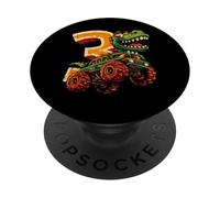 Roaring Into 3 - Dinosaur Monster Truck Birthday for Boy PopSockets Adhesive PopGrip