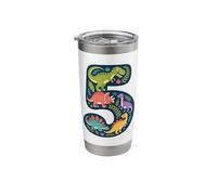 Roaring into 5 Five Year Old Dinosaur Birthday 5th Fifth Stainless Steel Insulated Tumbler