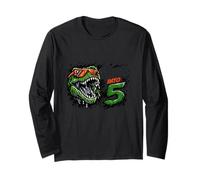 Roaring Into 5 T-Rex Dinosaur Fifth 5th Birthday Kids Long Sleeve T-Shirt