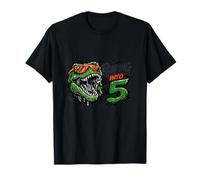 Roaring Into 5 T-Rex Dinosaur Fifth 5th Birthday Kids T-Shirt