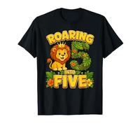 Roaring Into Five Lion 5th Birthday 5 Years Old T-Shirt