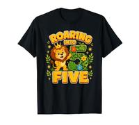 Roaring Into Five Lion 5th Birthday 5 Years Old T-Shirt