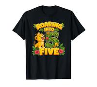 Roaring Into Five Lion 5th Birthday Jungle 5 Years Old T-Shirt