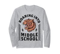 Roaring Into Middle School Tiger Back to School Boy Girl Kid Long Sleeve T-Shirt