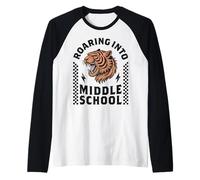 Roaring Into Middle School Tiger Back to School Boy Girl Kid Raglan Baseball Tee
