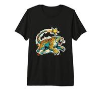 Roaring Jaguar Shooting Star Leopard Crouching Wild Animal Premium T-Shirt