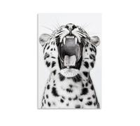 Roaring Leopard Wall Art Hanging Paintings Black White Jungle Cat Fierce Wild Predator Vintage Cheetah Wildlife Aesthetic Animal Poster Artwork for Living Room Bedroom 08x12inch(20x30cm)
