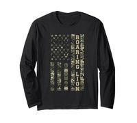 Roaring Lion American Flag Camouflage USA Distressed Style Long Sleeve T-Shirt