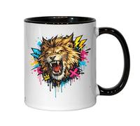Roaring Lion Graffiti Art Ceramic Tea Coffee Mug Black