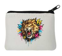 Roaring Lion Graffiti Art Neoprene Coin Purse Pouch 10x11cm White