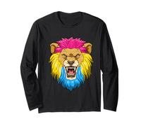 Roaring Lion Head in Pansexual Pride Colors Long Sleeve T-Shirt