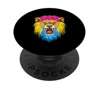 Roaring Lion Head In Pansexual Pride Colors PopSockets Adhesive PopGrip