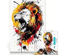 Roaring Lion Head with Paint Splatters 1000 Piece Jigsaw Puzzles for Adults Jigsaw Mind Play Home Pastime Clean Edge Lovely Present (38x26cm)