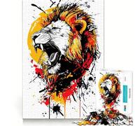 Roaring Lion Head with Paint Splatters 1000 Piece Jigsaws for Teenagers Puzzle Boost Memory Quiet Calm Premium Cut Heartfelt Gift (38x52cm)