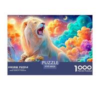 Roaring Lion in A Colorful, Dreamy Landscape 1000-Piece Jigsaw Puzzle Lion Challenging Game for Men, Women & Elders 38x26cm/1000pcs