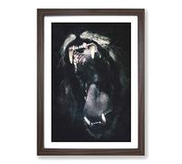 Roaring Lion Painting Framed Print | A2 Walnut Framed Wall Art | Ready to Hang | Modern Animal Picture | Living Room Bedroom Lounge Office