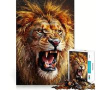 Roaring Lion Painting Jigsaw Puzzle for Adults 1000 Pieces Memory Boost Group Play Pattern Assembly Xmas Surprise (38x52cm)