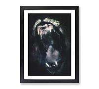 Roaring Lion Painting Modern Framed Print | A3 Black Framed Wall Art | Ready to Hang | Modern Animal Picture | Living Room Bedroom Lounge Office